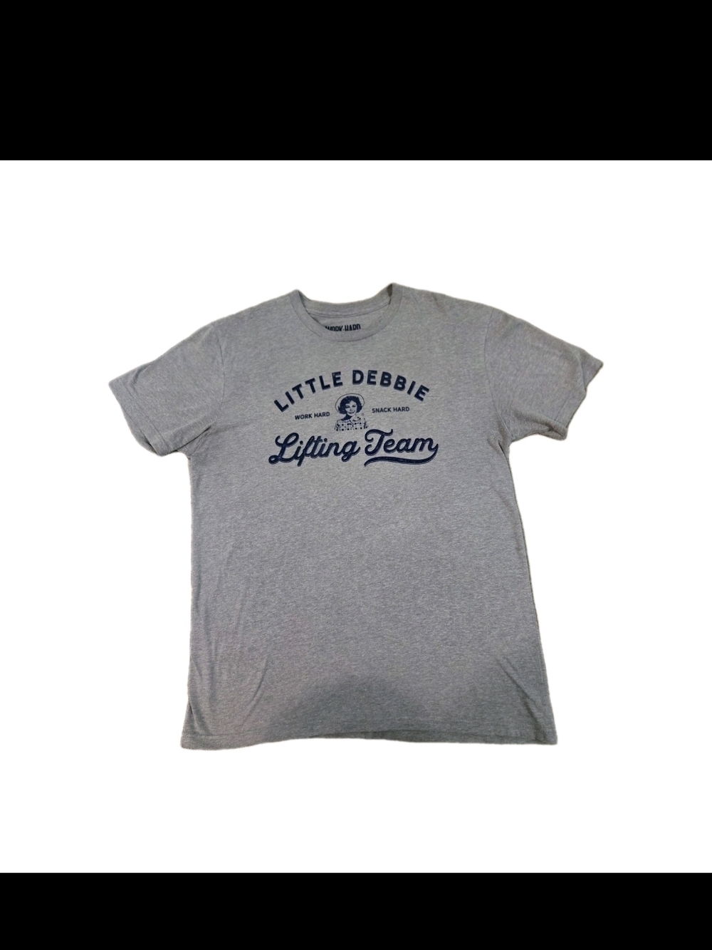 Work Hard Snack Hard Little Debbie Lifting Team Shirt Mens Large Gray EUC